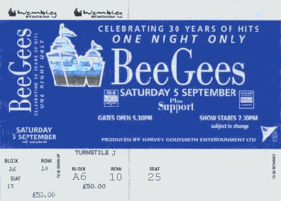 Concert ticket (396Wx284H) - Wembley Stadium, London, 5 september 1998 
