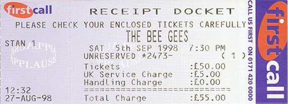 Concert ticket (572Wx207H) - Wembley Stadium, London, 5 september  1998 